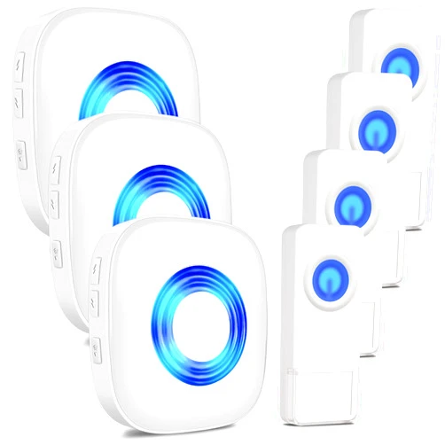 PHYSEN Wireless Door Bell, PHYSEN Waterproof Doorbell Chimes for Home Operating at over 1300-ft Range 58 Doorbell Ringer 5 Volume Levels LED Strobe Door Bell kits with 4 Push Buttons & 3 Receivers