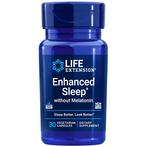 Life Extension Enhanced Sleep Without Melatonin, ashwagandha, amla, Casein Milk peptides, melatonin-Free Supplement for Sleep & Stress Support, Gluten-Free, Non-GMO, Vegetarian, 30 Capsules