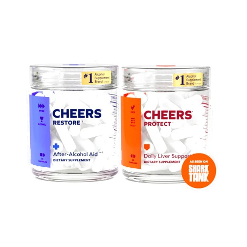 Cheers Liver Combo | Restore + Protect | Support Your Liver & Feel Better After Drinking | DHM, L-Cysteine, Milk Thistle, Prickly Pear, B-Vitamins | 12 Doses Restore, 30 Doses Protect | Supplements