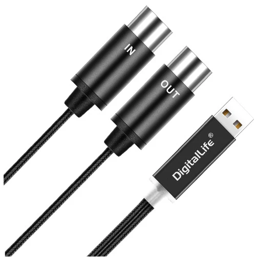 DigitalLife MIDI to USB Interface MIDI Cable Adapter - USB to 5 Pin MIDI in Out Converter Cable - for MIDI Keyboard Synthesizer Piano