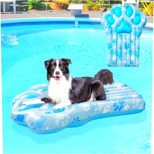 BEAUTYZOO Inflatable Dog Floats for Pool,Large Dog Pool Swimming Float,Dog Raft for Small Medium Big Dogs, Ride On Pool Toys for Hot Summer Floating Raft,Durable Foldable Blue Pink Paw Shape