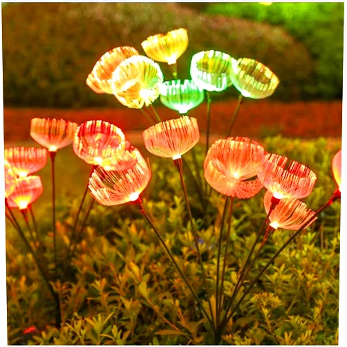 JURASNOW Solar Fiber Optic Jellyfish Wiggle Lights with Cricket Sound, Garden Lights, Waterproof, Yard Decoration (4pcs)