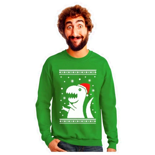 Tstars Big Trex Santa Ugly Christmas Sweatshirt for Men Tacky Sweater Style Funny Dinosaur Xmas Holiday Mens Sweatshirts
