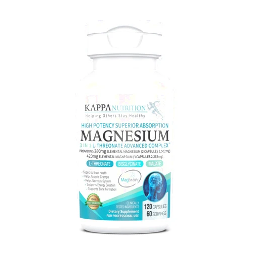 KAPPA NUTRITION (120 Capsules), 2,253mg Per Serving, Providing 420mg Elemental Magnesium, L-Threonate, Bisglycinate Chelate, Malate, from Kappa Nutrition.