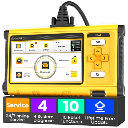 Dollarfix DF65 OBD2 Scanner, Engine/Transmission OBD2 Car Scanner Diagnostic Tool,ABS Code Reader,SRS Scan Tool,10 Reset (Oil EPB SAS TPMS ETS NJEC Bleeding AIRBAG Gearbox D.P.F), Lifetime Free Update