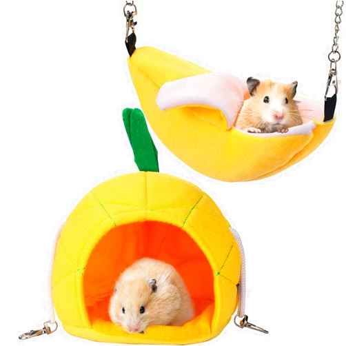 Jetec 2 Pieces Hamster Hammock Soft Bed Small Pet House Animals Hamster Hanging House Cage Nest for Guinea Pig Rat Chinchilla Sleep and Play (Banana and Pineapple)