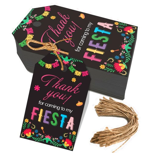 Aukolass 50PCS Fiesta Gift Tags, Thank You Tags for Mexican Themed Party Favors and Taco Bout a Baby Party Decorations-Double-sided (Black)