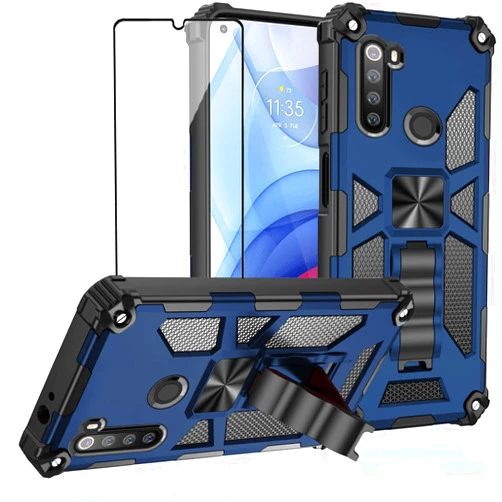 Asuwish Phone Case for Xiaomi Redmi Note 8 with Tempered Glass Screen Protector Cover And Cell Accessories Hybrid Kickstand Stand Dual Layer Rugged Hard Full Body Protective Redme Note8 Women Men Blue