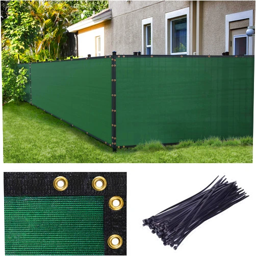 Amgo 8' x 50' Green Fence Privacy Screen, Commercial Standard Heavy Duty Windscreen with Bindings & Grommets, 90% Blockage, Cable Zip Ties Included (We Make Custom Size)