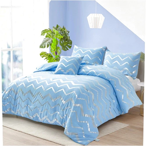 Menghomeus Blue/Silver Comforter Set Twin/Twin XL Size Metallic Print Glitter Bed Comforter Cute Shinny Bedding Sets for Teen Girls Kids, 3 Piece (1 Pillowcase, 1 Decorative Pillow Sham)