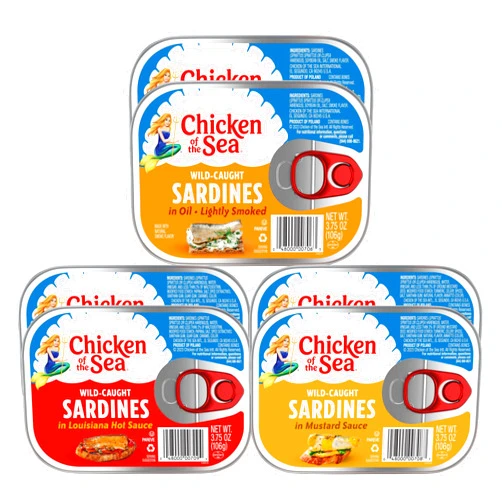 By The Cup Chicken of the Sea Sardine Variety, Louisiana Hot Sauce, Mustard Sauce, Lightly Smoked, 2 of each Flavor 3.75 oz (Pack of 6)