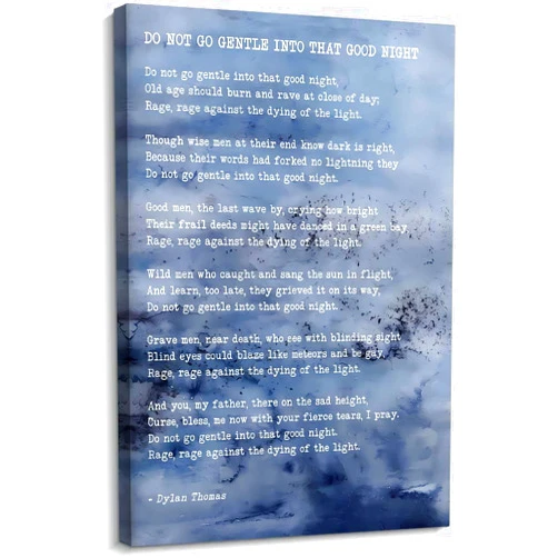Highuppo Do Not Go Gentle Into That Good Night Poem Wall Art for Hallway Poster Kitchen Painting Canvas Prints for Bedroom Pictures for Bathroom (12.00''x16.00'',Framed)