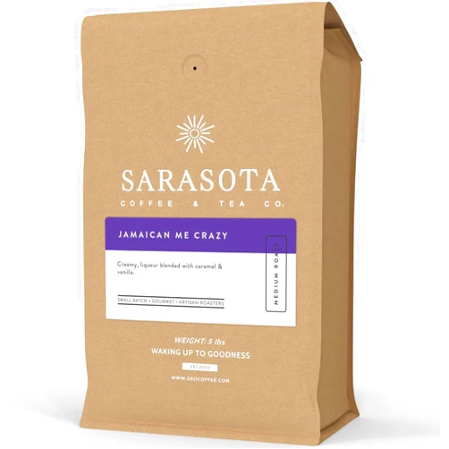 SARASOTA COFFEE & TEA CO. Whole Bean Coffee | Jamaican Me Crazy Medium Roast | Low Acid | Mold Free | Bulk | Gourmet Flavored | Highest Rated Arabica | 5lb Bag