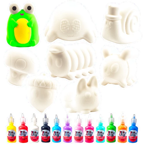 Idiy Party Craft Kit Jumbo Cute Critters Squishies (8 Garden Figures w 12 Fabric Paints)-White Kawaii Slow Rising Squishy Toys, Scented Stress Relief, Kids School, Birthday Activity Gift (4