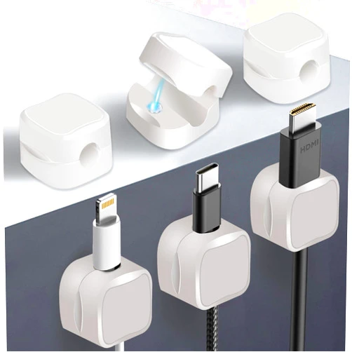 Hgliagtsmat 6 Pack Magnetic Cable Clip Clips, Under Desk Cable Management,Hgliagtsmat Adhesive Cord Clip Storage Box for Home Desk Phone Car Wall Desktop Nightstand, Wall Cable Management (White)