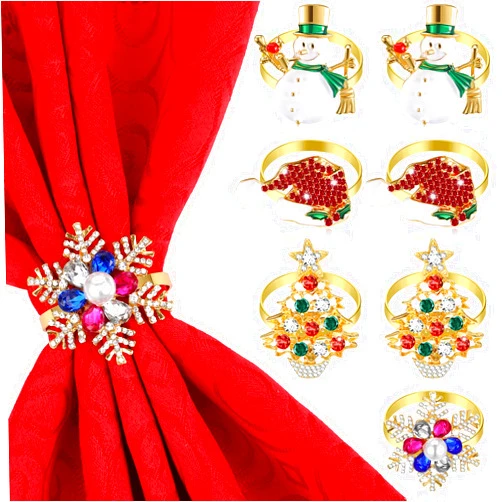Patelai Christmas Napkin Rings Christmas Tree Napkin Ring Xmas Bell Napkin Ring Xmas Napkin Holder Metal Rhinestone Napkin Ring Serviette Buckle for Christmas Holiday Party Dinner Table Decor (Cute, 8 Pcs)