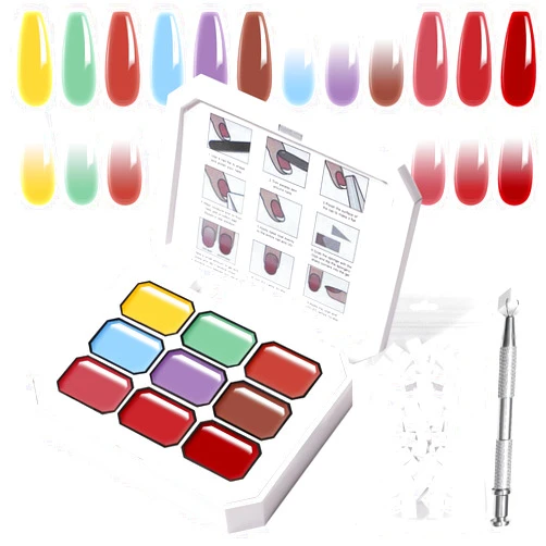 U-Shinein Gradient Painting Gel, 9 Colors Ombre Gel Nail Polish with 100Pcs Nail Sponges & 4 Claws Metal Grabber Sponging for Ombre Nails Aura Nails French Manicure Soak Off UV DIY Nail Art (11)