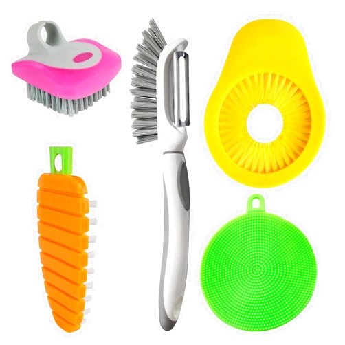 Openfly Flexible Vegetable Brush Fruit and Vegetable Brushes, Vegetable/Fruit Peeler with Brush Bendable Fruit Brush Scrubber for Food Veggies Carrot Potato Corn, 5 Pcs