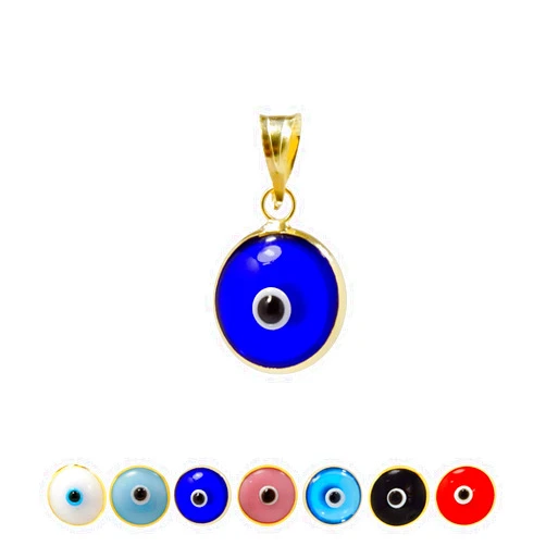 MIZZE Made for Luck Gold Plated 925 Sterling Silver 10 MM Round Glass Evil Eye Charm Pendant - 7 Colors to Choose from