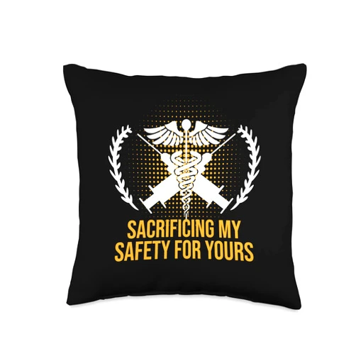 Frontline Worker Inspirational Medical Staff Sacrificing Safety for Yours Frontliner Motivational Quote Throw Pillow, 16x16, Multicolor