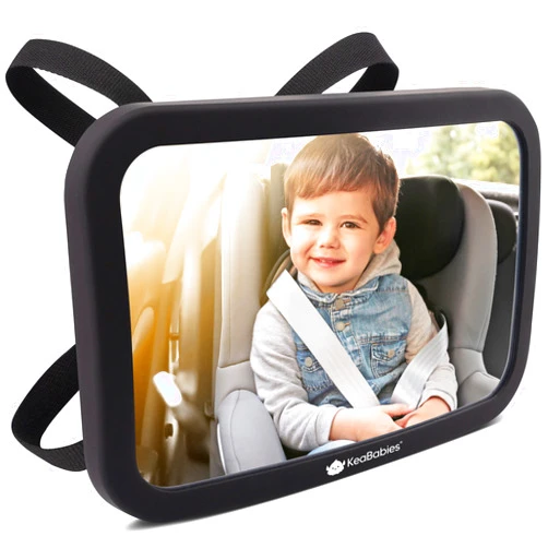 KeaBabies Large Shatterproof Baby Car Mirror - Safety Baby Car Seat Mirror - Baby Car Mirror for Back Seat Rear Facing Infant - Carseat Mirrors - Fully Assembled Baby Mirror For Car (Matte Black)