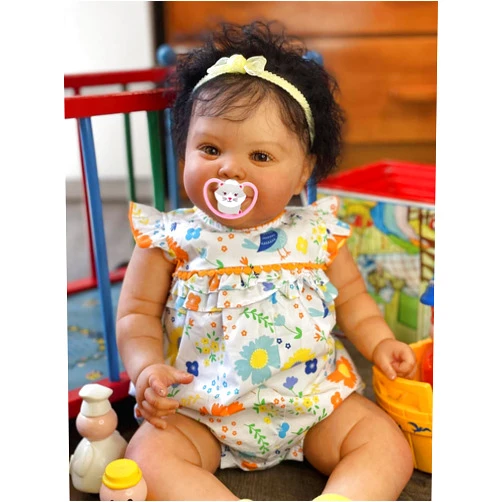 KOKOMANDY Black African American Reborn Toddler Baby Doll Girl 24 inch Cute Silicone Reborn Baby That Look Real Alive Soft Body Weighted Baby Handmade Realistic Newborn Baby Doll