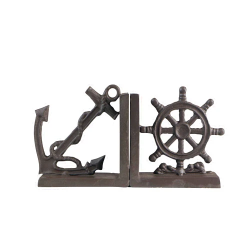 Danya B. ZI08303 Nautical/Coastal Home Decor - 2-Piece Metal Bookend Set with Anchor and Captain's Wheel