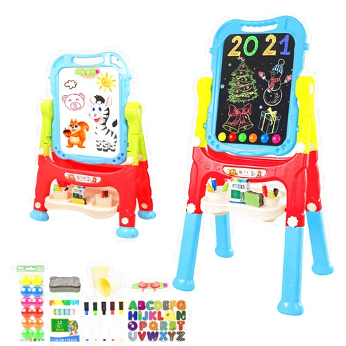 Mojitodon Easel for Kids,Rotatable Double Sided Adjustable Standing Art Easel with Painting Accessories for Toddlers Boys and Girls-Blue
