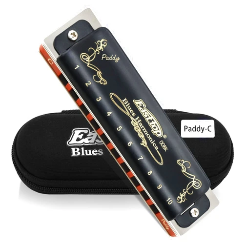 East top Diatonic Blues Harmonica key of Paddy C, 10 Holes 20 Tones 008K Blues Harp Diatonic Mouth Organ Harmonica, Standard Harmonica for Adults, Professionals and Students