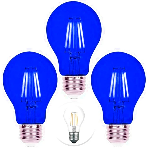 Bluex Bulbs 3 Pack A19 Filament LED Blue Light Bulbs – E26 Base 8W 75 Watt Equivalent Vintage LED Blue Bulb LED Decorative Lighting Blue LED Bulb for Party Decoration, Porch, Home, Halloween Light Bulbs