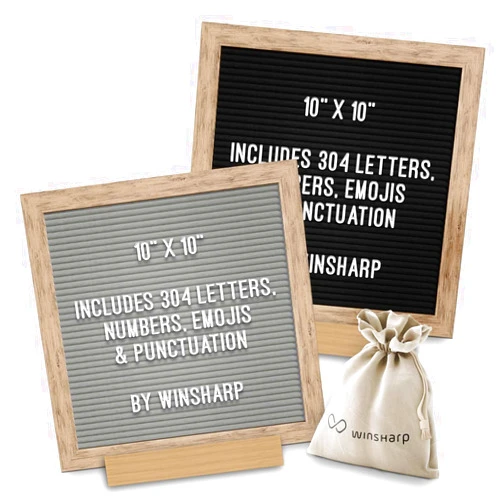 Winsharp Black & Gray Double Sided Felt Letter Board 10