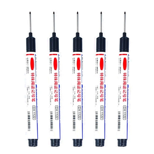 Wunnhd 5 Pcs Marker Pens, Multi-purpose Long Head Deep Hole Pens Quick-dry Waterproof Marker, Permanent Construction Markers Marking Tool (Black)