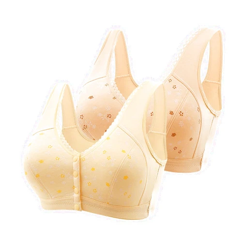 SMIDOW Women's Front Button Daisy Bra Sexy Front Buckle Bra for Elderly Underwear Soft Cotton Oversized Bra 2PC Multipacks