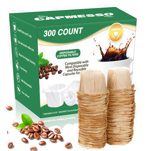 CAPMESSO Disposable Coffee Paper Filters Replacement Kerig Filter Compatible with Reusable Single Serve Pods Keurig Coffee Maker-300 Count (Natural)