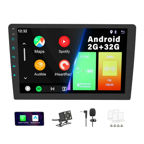 LSLYA Double Din Android 13 Car Stereo with Wireless Apple Carplay and Android Auto,2G+32G 9 Inch Touch Screen Car Audio with Bluetooth FM,WiFi,Phone Link,GPS Navigation,Camera
