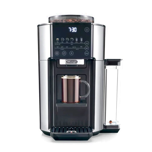 De'Longhi True Brew Drip Coffee Maker, Built in Grinder, Single Serve, 8 oz to 24 oz, Hot or Iced Coffee, Stainless, CAM51025MB