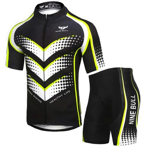 Nine bull Men's Cycling Jersey Set - Reflective Quick-Dry Biking Shirt and 3D Padded Cycling Bike Shorts