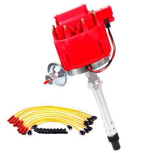 EVERESTWAY Racing Hei Distributor + Spark Plug Wires Compatible for Chevy C10 GMC SBC BBC Small Block w/ 65k Coil 7500RPM 305 454 350 400 Red Cap Replacement 850001R