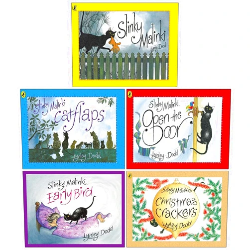 Lynley Dodd Slinky Malinki Hairy Maclary and Friends Series 5 Books Collection Set(Slinky Malinki, Slinky Malinki Catflaps, Open the Door, Slinky Malinki's Christmas Crackers, Early Bird)