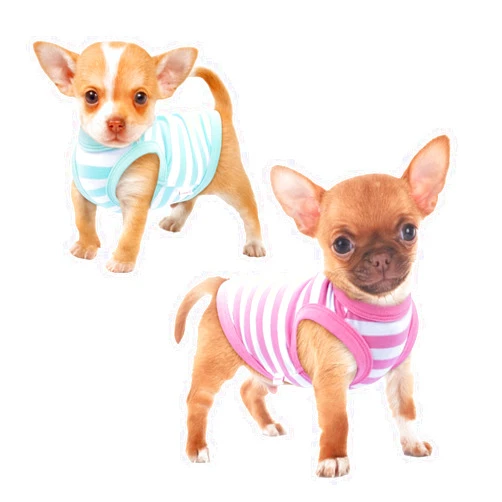 Frienperro Dog Shirt, 2-Pack Dog Clothes for Small Dogs Girl, Breathable Cotton Striped Chihuahua Clothes Boy, Sleeveless Small Pet Puppy Clothes Outfit Cat Tank Top Vest,Green & Pink XS