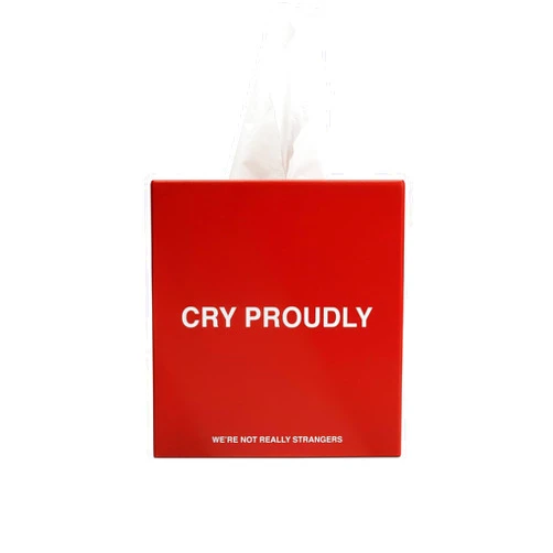 We're Not Really Strangers 'Cry Proudly' Facial Tissue Holder – Square, Red, 5.25 X 5.25 X 5.75 Inches – Stylish and Functional Design