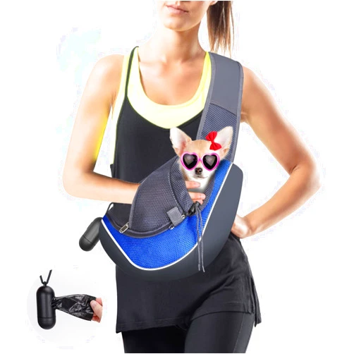 Nobleza Dog Sling Carrier, Mesh Adjustable Pet Sling Puppy Sling Carrier for Small Medium Dog Cat Rabbit (S (up to 5 lbs), Gray Blue)