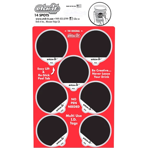 Etch It Party Cup Markers - Write-On Label Stickers - Multi-Use Etchable Spot Labels - 14 Count