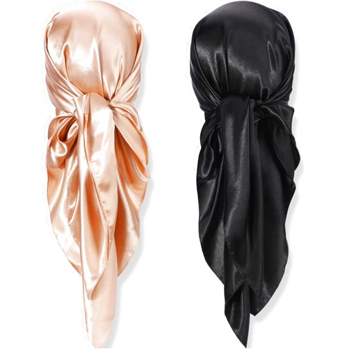 SATINIOR 35 Inch Silky Head Scarf 2 Pcs Large Square Neck Scarf Sleeping Hair Wrapping Satin Scarf for Women(Black, Camel,Classic Style)