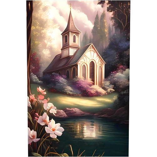 Worihut 5D Diamond Painting Kits for Adults, DIY Full Round Diamond Painting Church on Lake Decorative for Office Home and Gifts Halloween Interior Decoration 16 X 20inch