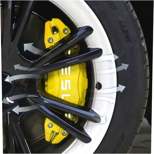 FXBSQF Caliper Covers Set of 4 Compatible with for 2024 Tesla Model 3 Highland 2024 18/19 inch Wheel Hub Front and Rear Brake Caliper Covers Caliper Black & White letter Logo included (Yellow)
