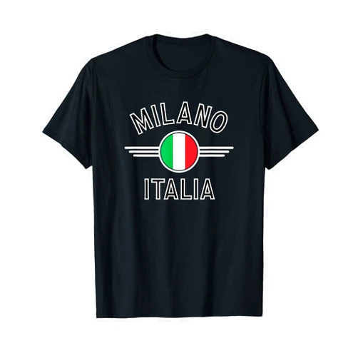 133 Apparel Milan Italy Milano Italia Flag Circle Black Text T-Shirt