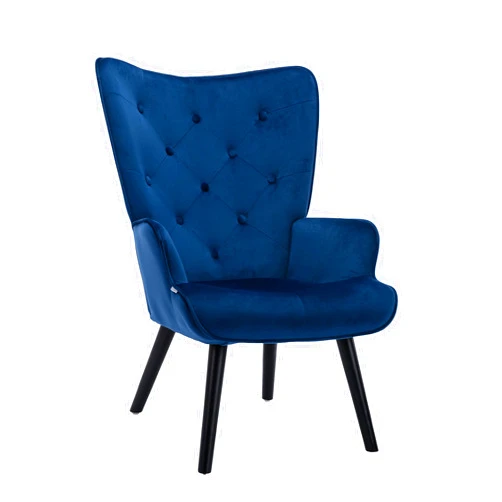 Dolonm Velvet Accent Chair Modern Tufted Button Wingback Vanity Chair with Arms Upholstered Tall Back Desk Chair with Solid Wood Legs for Living Room Bedroom Waiting Room (Navy)