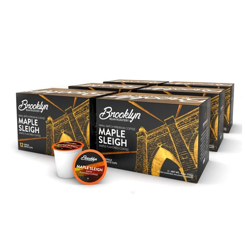 Brooklyn Beans Maple Flavored, Maple Sleigh Gourmet Coffee Pods, Compatible with 2.0 Keurig Coffee Pods Brewer, 72 Count