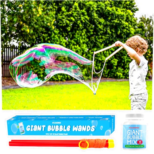 Atlasonix Giant Bubble Wand, Giant Bubble Maker, Big Bubble Wand, Large Bubble Wand, Bubble Sticks, Outdoor Toys for Kids, Bubble Kit, Wands & Bubble Mix for Making 2 Gallons of Bubble Solution